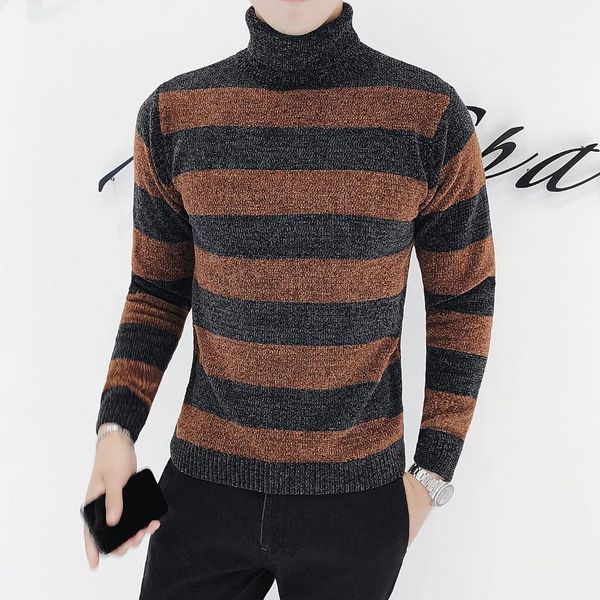 

striped mens sweaters slim firt ropa de hombre 2018 winter sweater mens pull homme vintage men turtleneck pullover sueter hombre, White;black
