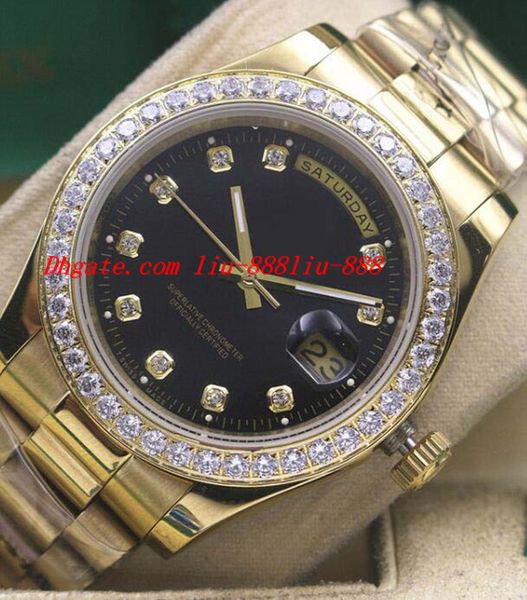 

Роскошные часы 2018 Мужские 18k желтое золото черный циферблат Алмазный безель часы