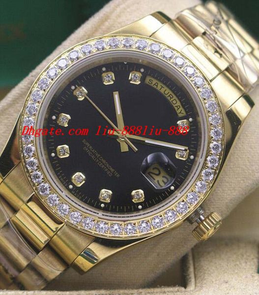 

Роскошные часы 2018 Мужские 18k желтое золото черный циферблат Алмазный безель часы