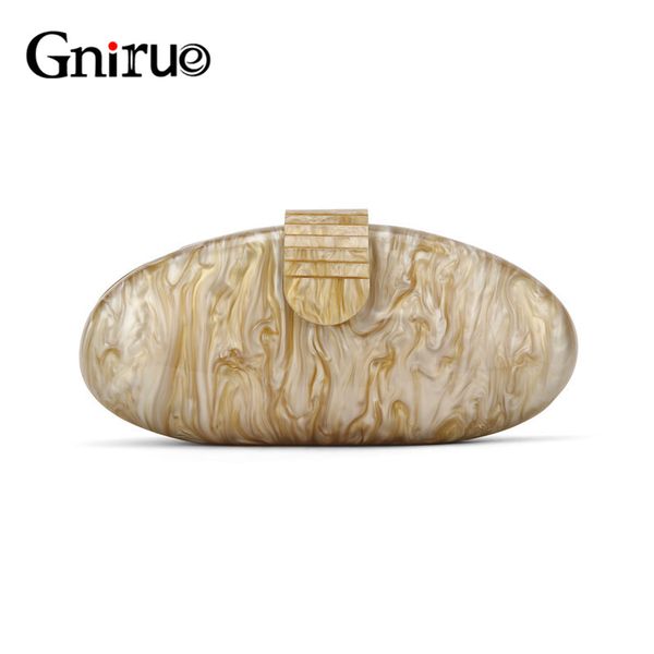 

fashion new ladies champagne marble acrylic day clutch bags oval women messenger bags elegant evening bag party handbag purses