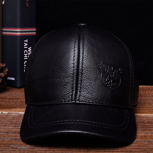 

hl125 2018 brand new warm real cow leather caps hats spring genuine leather baseball cap, Blue;gray