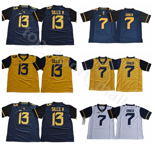 

западная вирджиния альпинисты 13 дэвид силлс v джерси мужчины колледж желтый темно-синий белый 7 будет гриер футбольные майки сшитые бесплат, Black