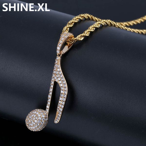 

musical note pendant necklace hip hop gold silver color plated iced out micro paved zircon chain bling jewelry