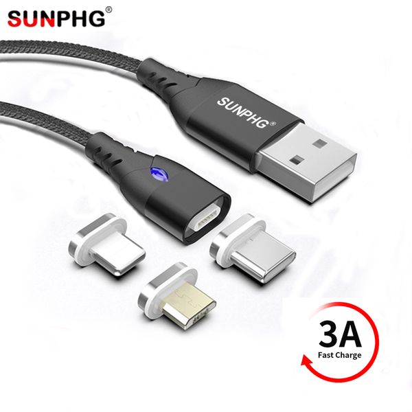 

Sunphg 3 in 1 magnetic charging cable type c fa t micro u b lightning data line protection 3a android magneto cable 1m