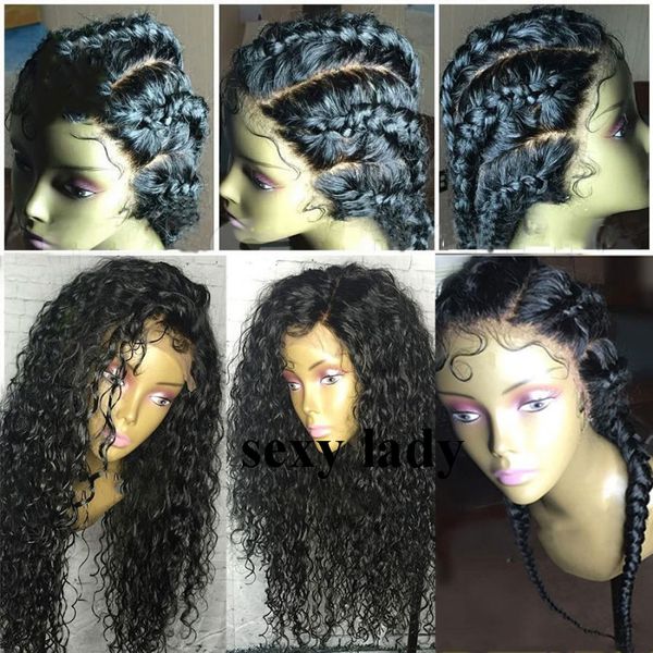 

28inches длинные природные черный кудрявый вьющиеся парики жаропрочных волокна воло