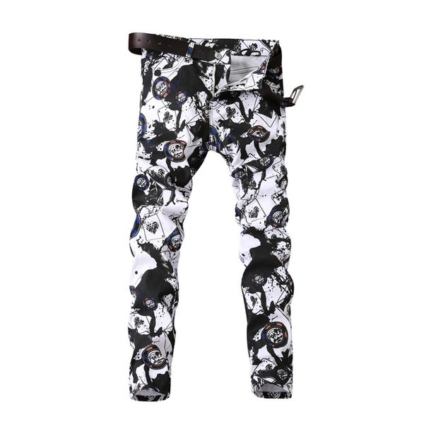 

aboorun 2018 fashion mens printed straight jeans nightclubs singers male brand jeans x401, Blue