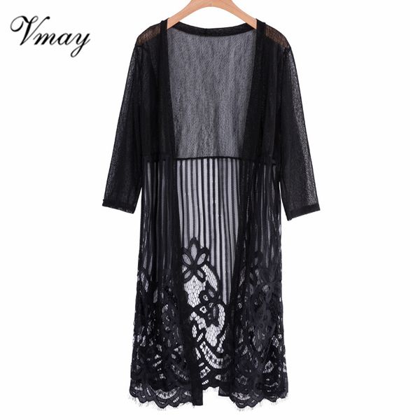 

vmay new arrival women fashion bohemian cardigan blouse long sleeve beach lace print chiffon boho long cardigan shirts v1801011, White