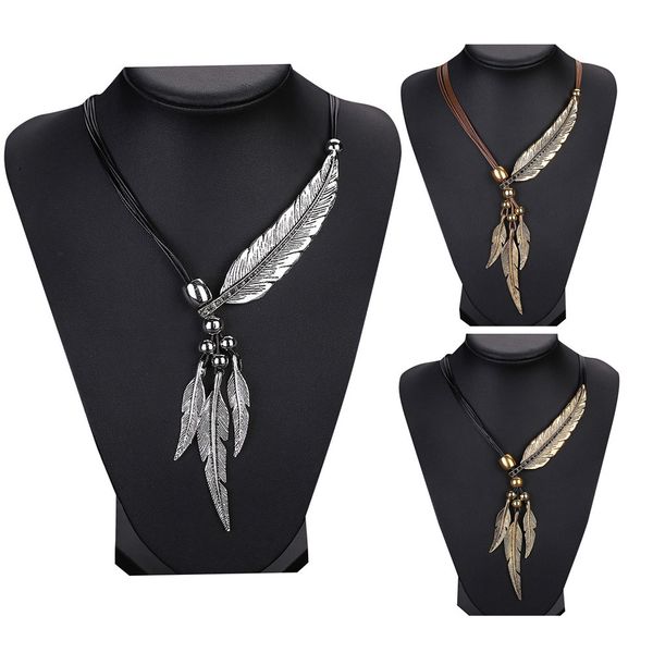 

alloy feather antique vintage time necklace sweater chain pendant jewelry, Silver