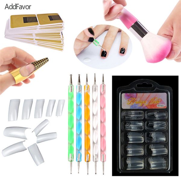 

addfavor 100pc french false nails cleaning brush nail dotting pens rhinestone picker manicure acrylic forms nail art tools