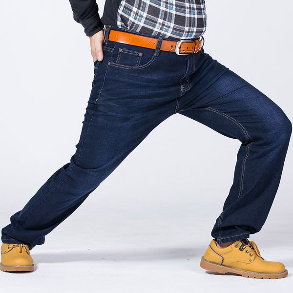 

new arrival elastic middle waist loose father men's jeans casual long pants loose super large fashion blue trousers size 32-52