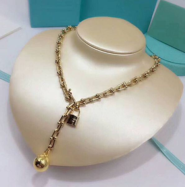 

brand jewelry titanium steel locked bead necklace electroplated rose gold women's locket never shaved three colors, Silver