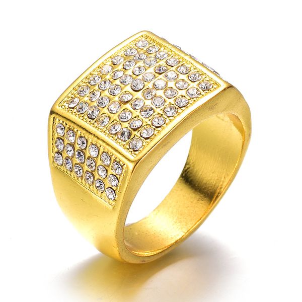 

мужские кольца позолоченные группа мужская Micropave CZ Кристалл имитация бриллиантовое кольцо хип-хоп побрякушки замороженные обручальные кольца ювелирные изделия