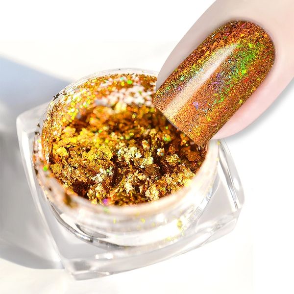 

new fashion 1 box laser gold bright nail glitter powder magic holographic sequin 3d diy nail art pigment art decorations, Silver;gold