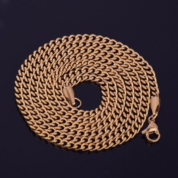 

maiami cuban chain necklace 3mm 20" 24" 30" gold silver color men's hip hop stainless steel link necklace hip hop jewelr