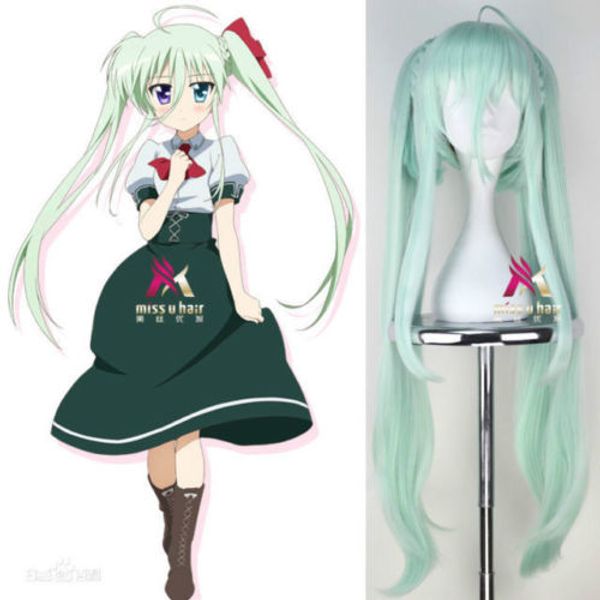 

magical girl lyrical nanoha einhart stratos long green cosplay party wig hair, Black;brown