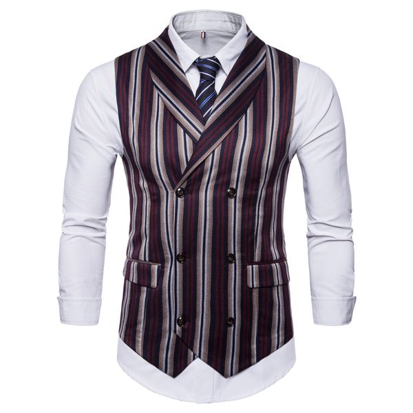 

autumn new business suit waistcoat fashion men's business stripe bottom vest mens waistcoat vest men moda hombre18, Black;white