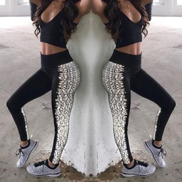 

2017 women yoga pants gym running sports leggings fitness printed pants stretch trousers warm street outwear tight fitting, White;red