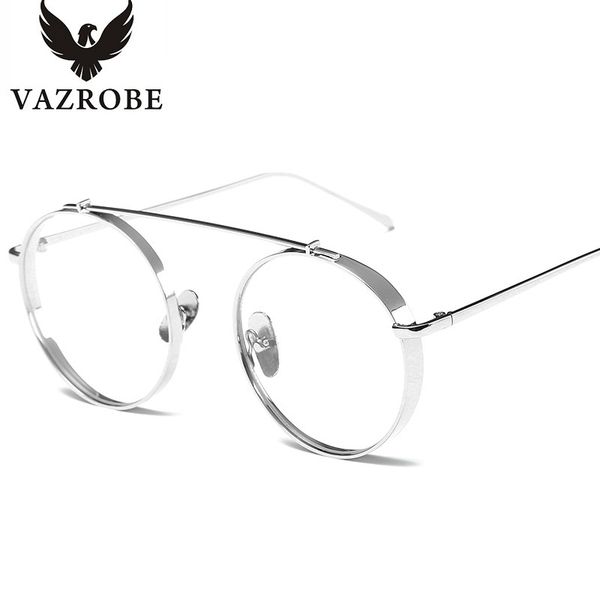 

vazrobe fashion clear round gold silver glasses frame men women metal circel eyeglass grade points optical transparent lenses