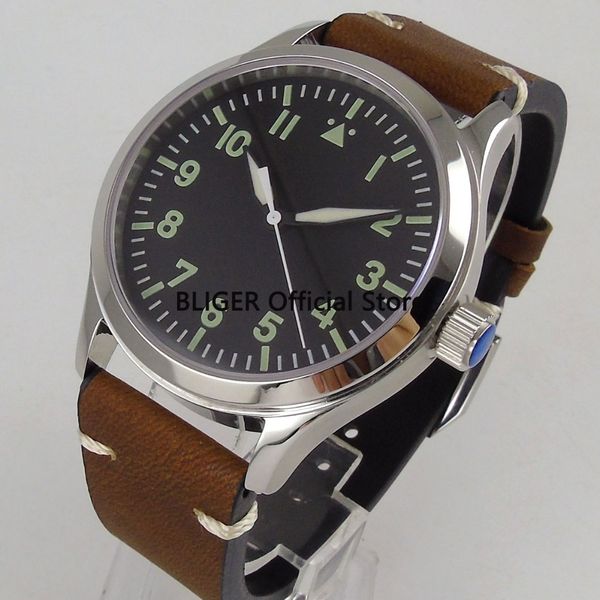 

casual 42mm black sterile dial polished stainless steel case sapphire glass leather strap miyota automatic movement men's watch, Slivery;brown