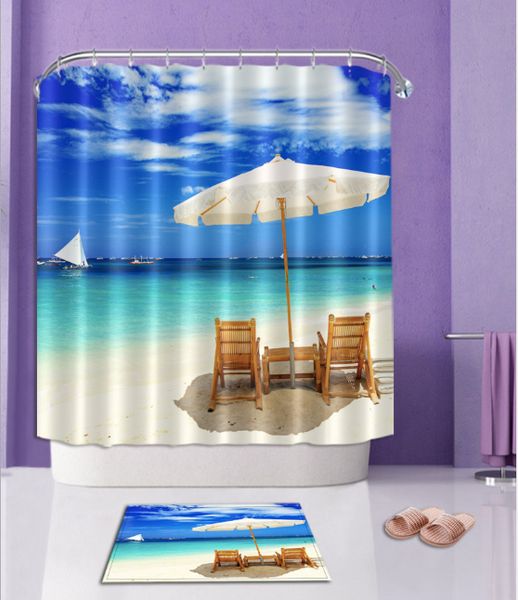 

coconut landscape 3d pattern print custom waterproof bathroom modern shower curtain polyester fabric bathroom curtain door mat sets