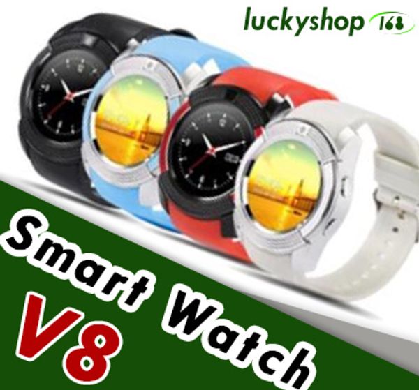 

V8 Smart Watch Bluetooth Часы Android с 0.3M камерой MTK6261D DZ09 GT08 SmartWatch для Apple, Android телефон с розничн
