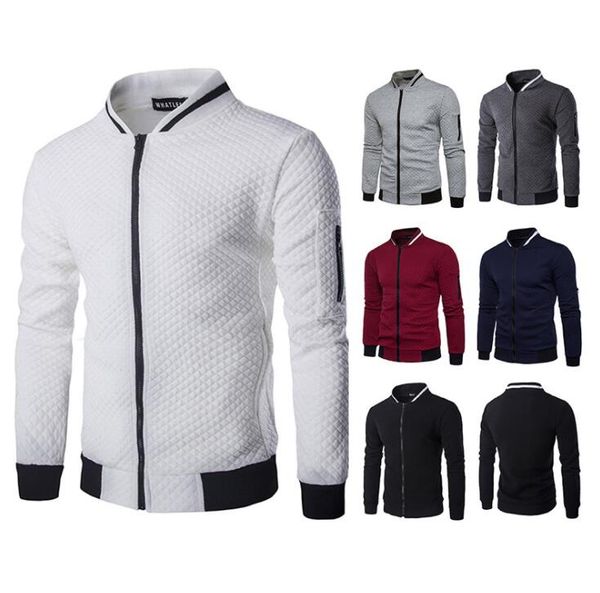

dhgate wish style new autumn and winter men rhombic matching color zip lapel casual jacket j26, Black;brown