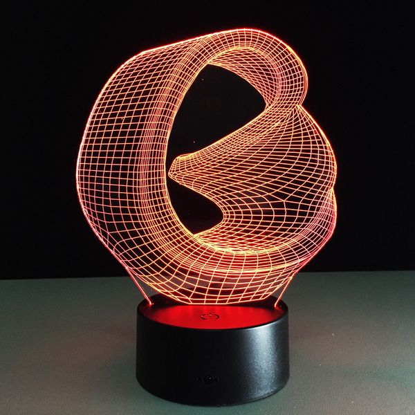 Creative Loop 3D Illusion LED Night Light Astratto Artista Grafica Illuminazione Casa Camera da letto Dormire Decorazione natalizia #R87