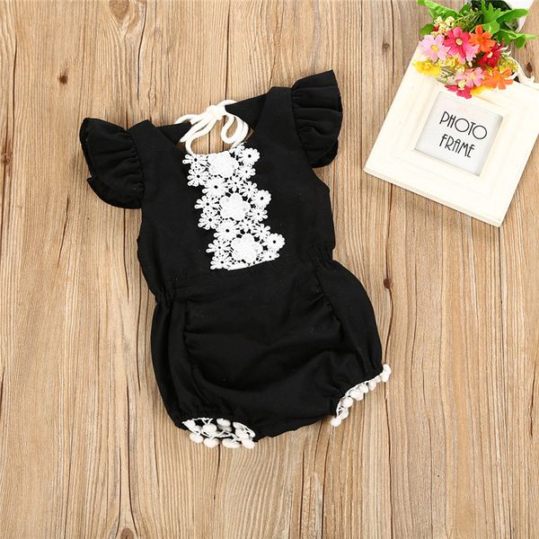 

cute baby rompers summer baby girls clothes lace romper toddler girl ruffles backless sunsuit playsuit outfits clothes set kids clothing, Blue