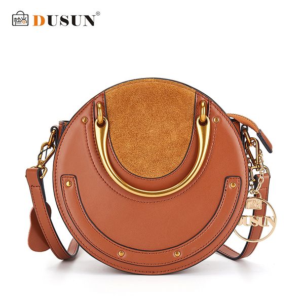 

dusun brand women round metal handbag lovely luxurious genuine leather messenger bags ladies rivet crossbody bag fashion style d18102407