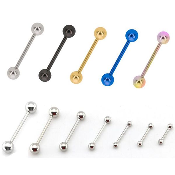 

sayao 2 pieces 14g 16g gold rainbow long industrial barbell ringtongue nipple bar tragus ear piercing body jewelry, Slivery;golden
