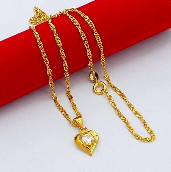 

24k pure gold color women necklace hearts pendant with 45cm twist rope necklace cha collares populares fine fashion jewelry, Silver