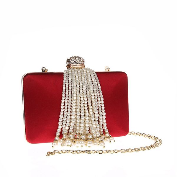 

pearl clutch bags women purse beeding tassel diamond chain evening bag wedding party banquet bag sac a main