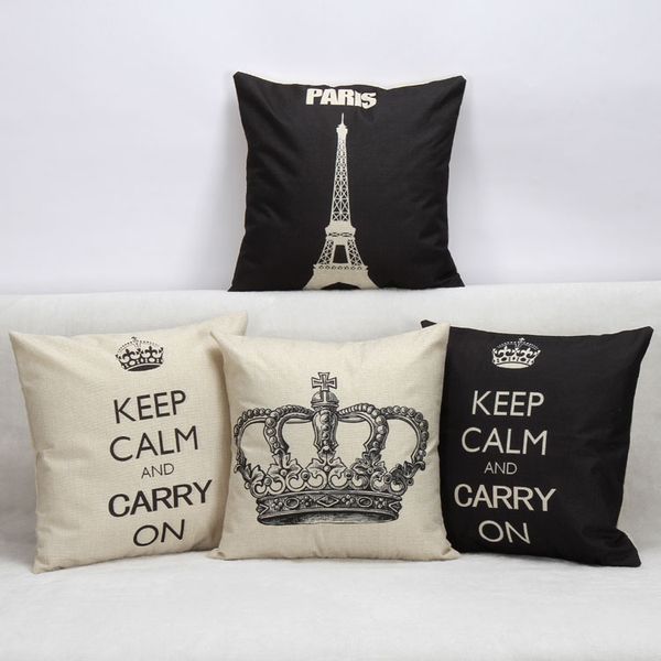 4 Styles British Retro Crown Paris Eiffel Tower Cushion Covers