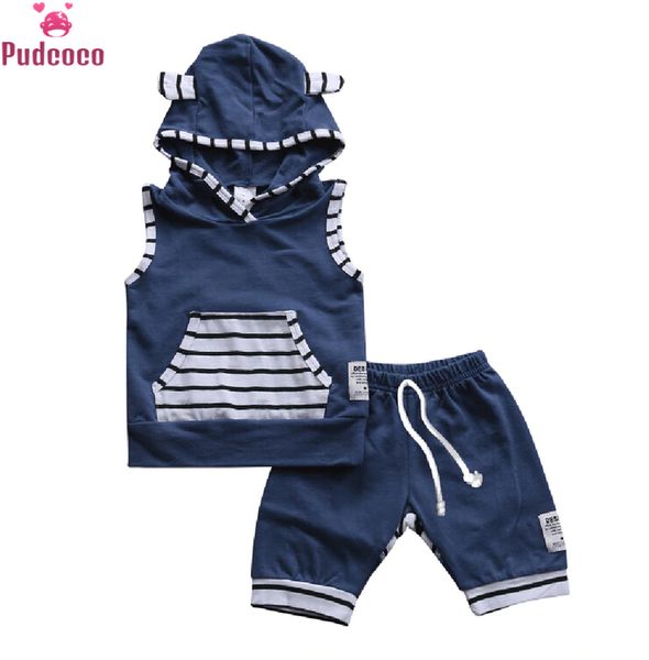

2018 new autumn 2pcs toddler kids baby boys girls outfits striped sleeve hooded +pants clothes set outfit gift, White