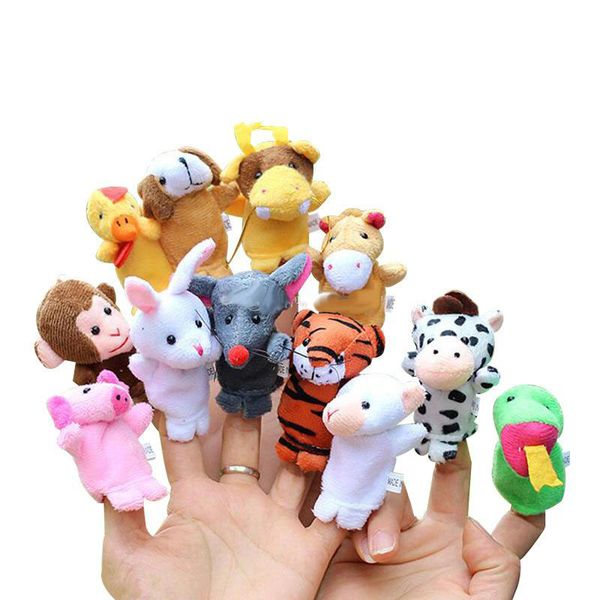 

Chine e zodiac 12pc lot animal cartoon biological finger puppet plu h toy baby favor finger doll