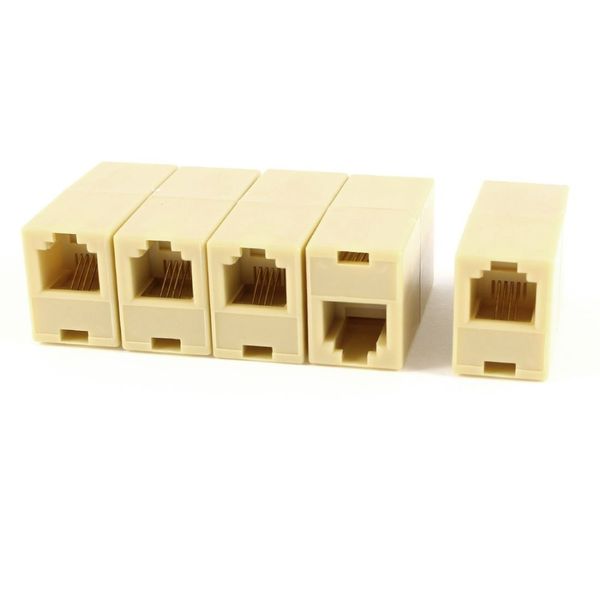 

5 pcs/set beige plastic rj11 6p4c female to female telephone cable inline connector