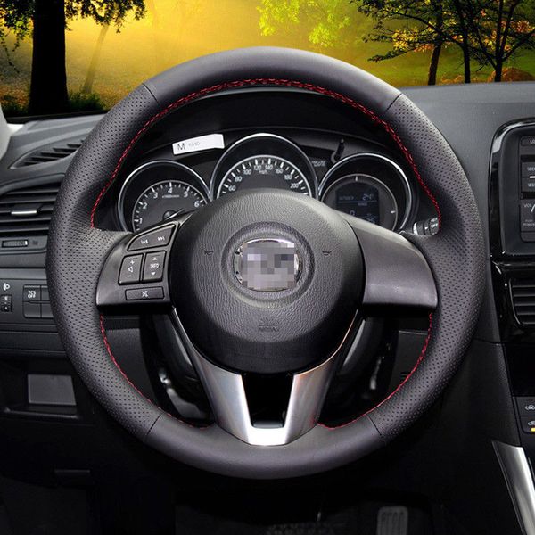 

for mazda atenza / cx-5 diy hand sewing steering wheel cover black leather
