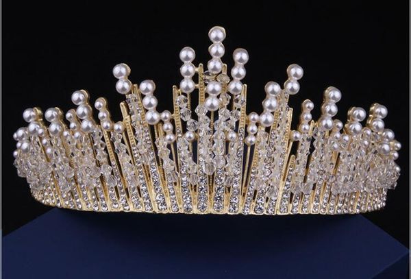 

new european rhinestone pearl princess crown tiara wedding dress hair accessories bridal accessories gold, Slivery;golden