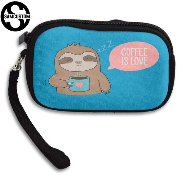 

samcustom custom sloth love coffee 3d print new women's small purse male and female small wallet fashion casual girl coin purse, Red;black
