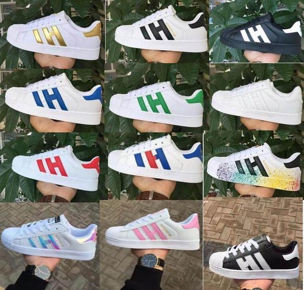 

big size eu36-46 originals men's shoes for women's shoes white shoe laser dazzle colour superstar shell head casual shoes ing, Black