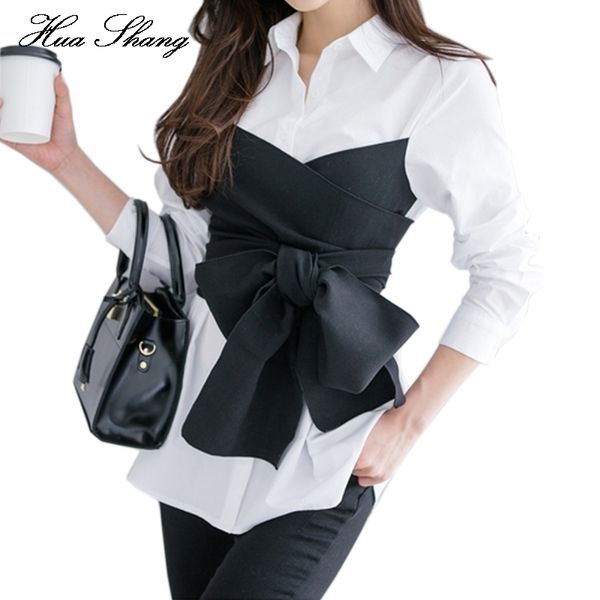 2017 Estate Coreana Moda Cravatta Camicia Camicetta Femminile Fiocco Nero Manica lunga Camicia Bianca Lady Office Plus Size Donna Top