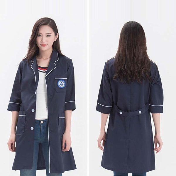 

women's fashion 3/4 sleeve lab coat (mock wrap, White