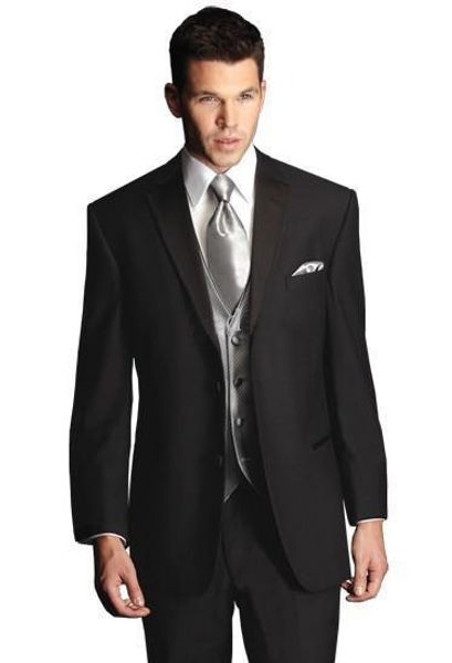 Venda Quente Clássico Preto 3 Peça Fato Notch Lapela Dois Botão Homens Casamento Smoking Homens Negócios Negócios Prom Jantar Blazer (Jacket + Calças + Tie + Vest) 456