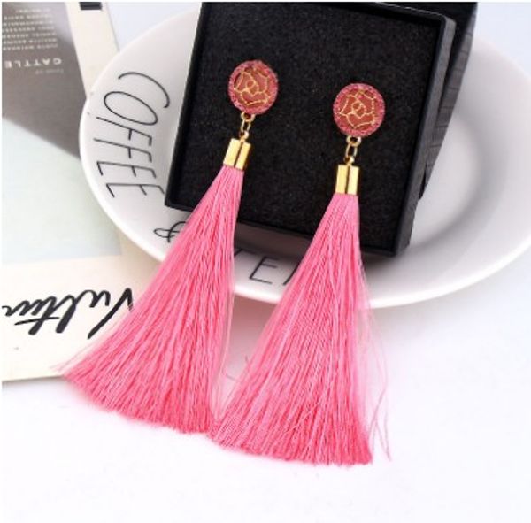 

tassel dangle earrings long exaggerated rose flower dangle earrings cotton thread multi color fringe thread drop dangle earrings, Silver