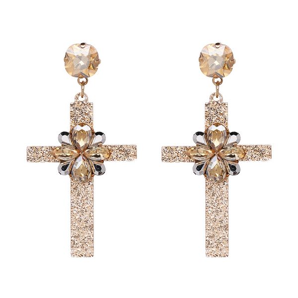 

brand new colorful cross earrings for party women luxury crystal drop earrings bridal statement jewelry wedding gifts, Silver
