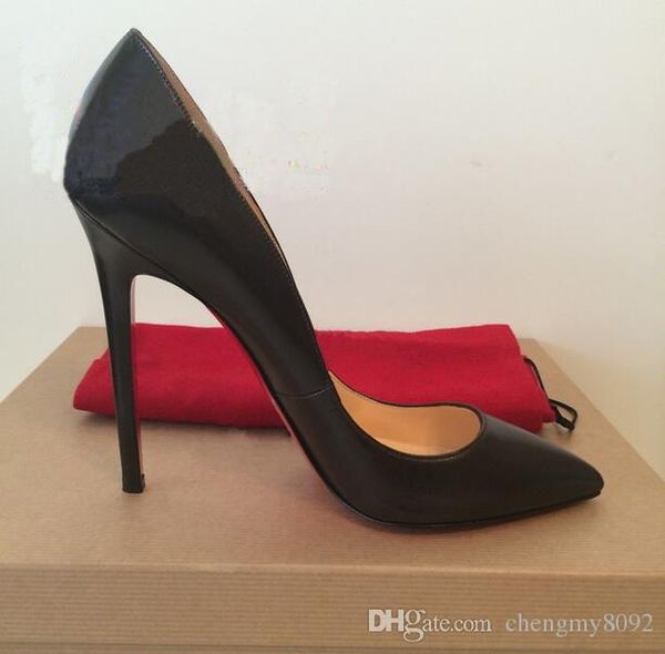 

styles 8cm 10cm 12cm high heels shoes red bottom nude color genuine leather point toe pumps rubber wedding shoes, Black