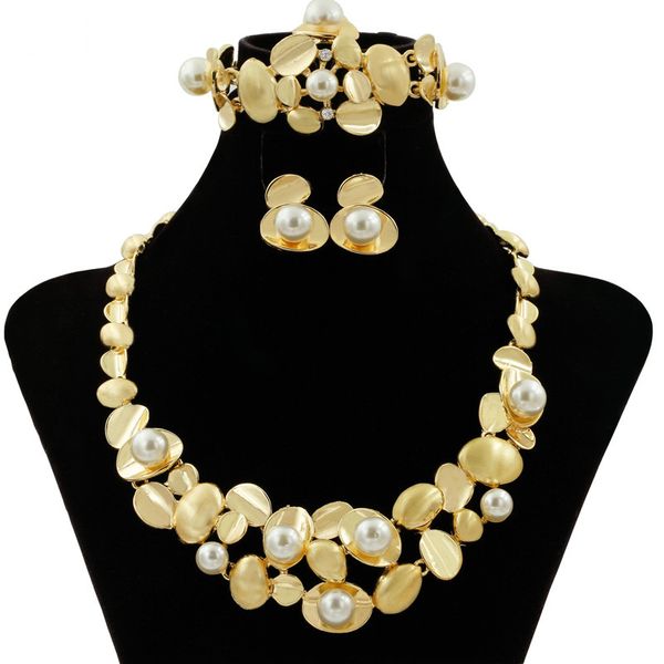 

fashion african charm wedding pearl jewelry brand necklace earrings dubai gold jewelry wholesale women's sets, Silver