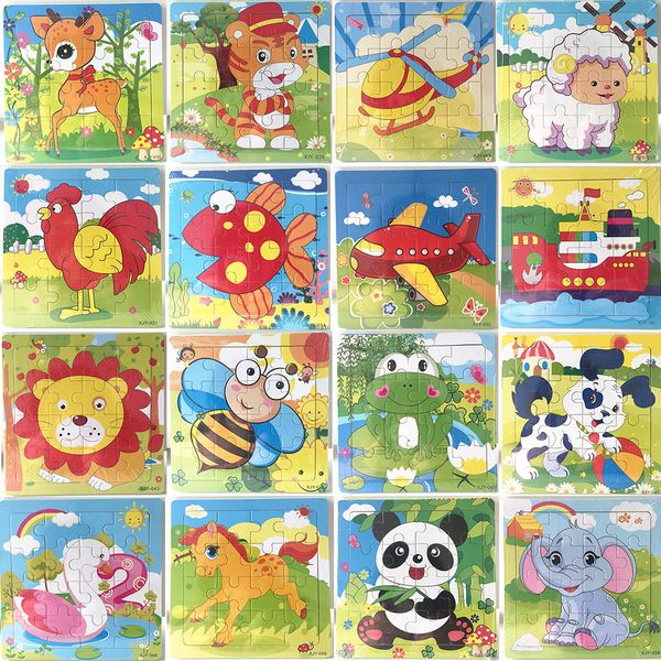 16 pezzi Puzzle in legno Scuola materna Giocattoli per bambini Bambini Animali Puzzle in legno 3D Bambini Blocchi da costruzione Gioco divertente Giocattoli educativi C5351