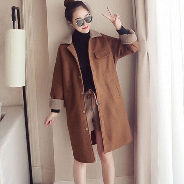 

new 2018 winter coat women wool alpaca blend coat long outwear autumn coats feminino cassic female loose woolen cocoon clothing, Black