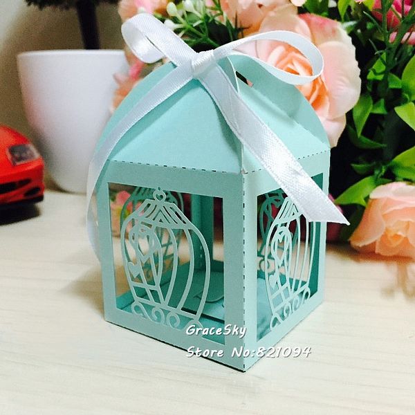 

50pcs laser cuing blue european style love crown birthday wedding paper candy box chocolate boxes party supplies